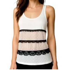 Sam & Max Off White & Black Lace Sleeveless Polka Dot Small Tank Top Boho Airy
